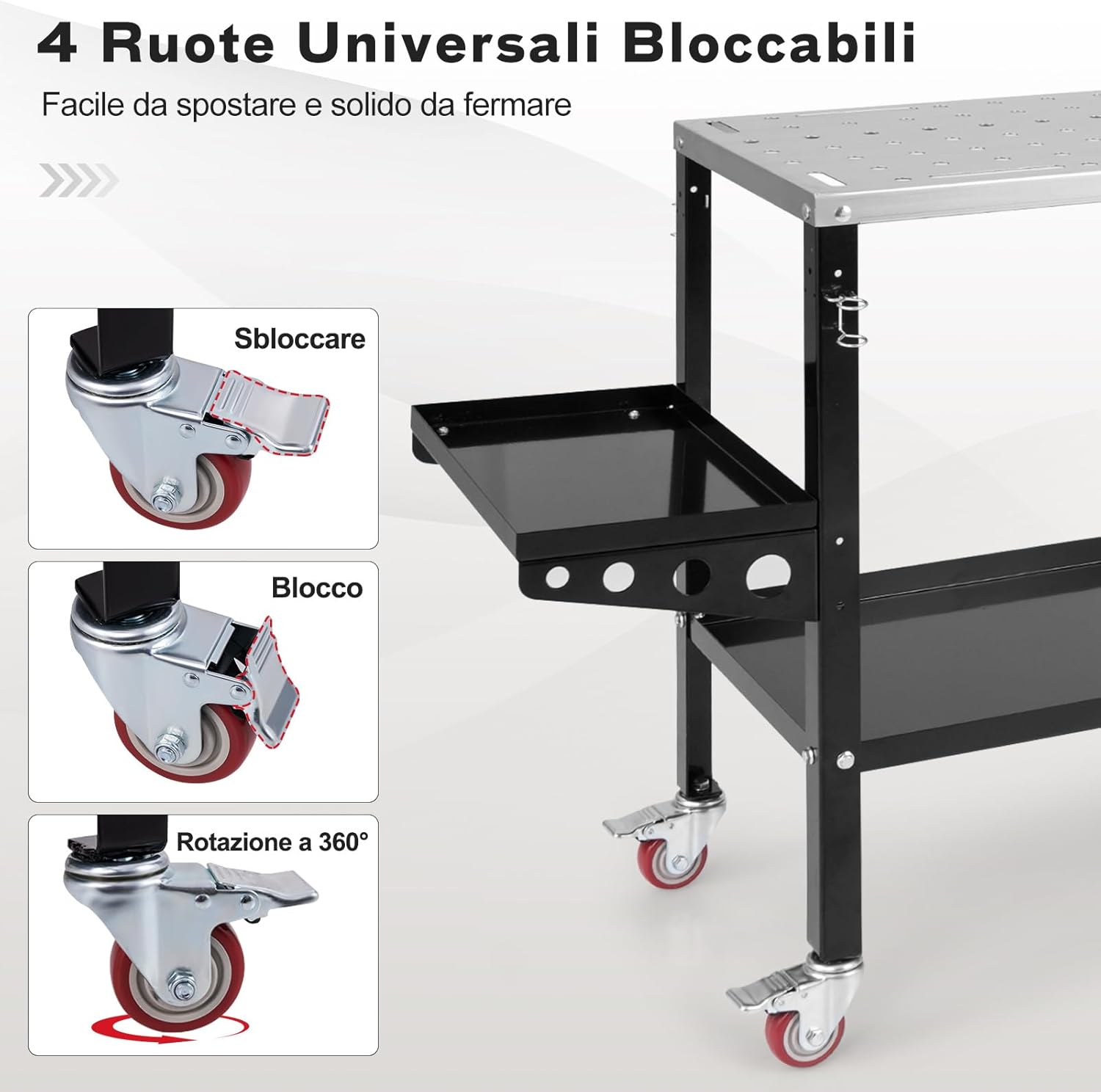 Tavolo da Lavoro, Banco da Lavoro con Supporto per Attrezzi e Vassoio, Fori per Fissaggio