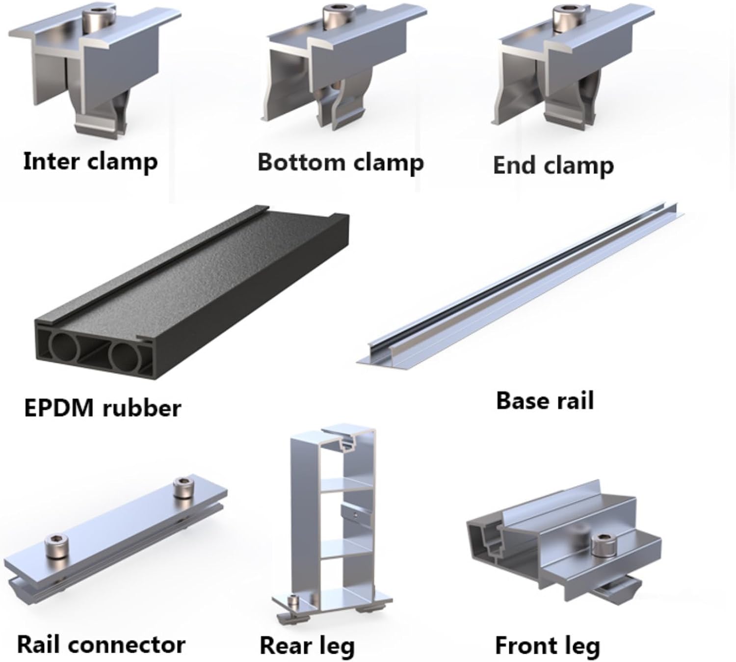 Komplette Montageset für 4 Solar Module geeignet für Flachdach, Garagedach und ebener Boden bis zu 5° Dachneigung, Aufstellungwinkel 10°, Süden oder Ost-West Ausrichtung