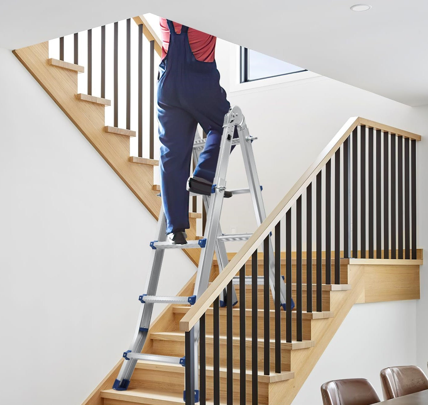 Scala multiuso da 402 cm, gradini 4 x 4, scala telescopica 3 in 1, scala in alluminio, scala pieghevole, scala pieghevole su entrambi i lati e scala